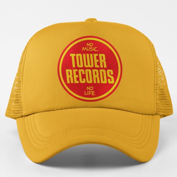 NEW Tower Records No Music No Life Foam Trucker Snapback Hat GOLDEN YELLOW